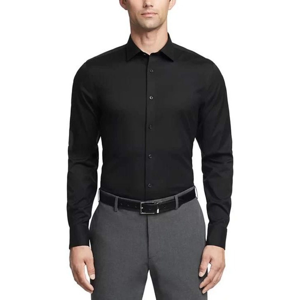 NWT Calvin Klein Dress Shirt Men's M 15 Black Cotton Slim Fit Performance